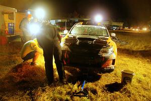 Grzegorz Bugaj / Ela Dziubanski Subaru WRX STi is cleaned at Sidnaw service after day one.