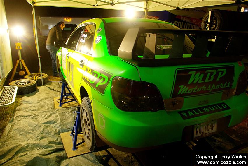 Mike Engle / Morgan Engle Subaru WRX STi at Sidnaw service after day one.