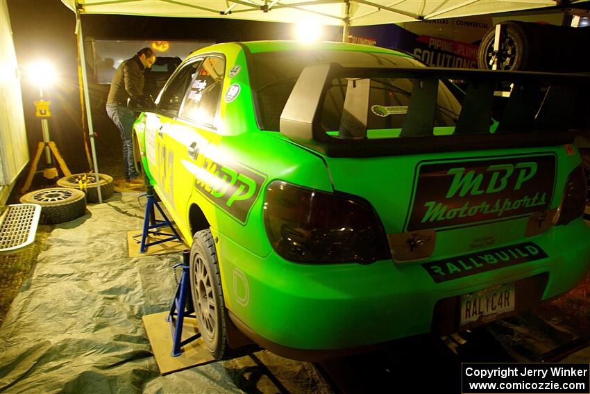 Mike Engle / Morgan Engle Subaru WRX STi at Sidnaw service after day one.