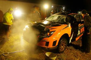 Grzegorz Bugaj / Ela Dziubanski Subaru WRX STi is cleaned at Sidnaw service after day one.