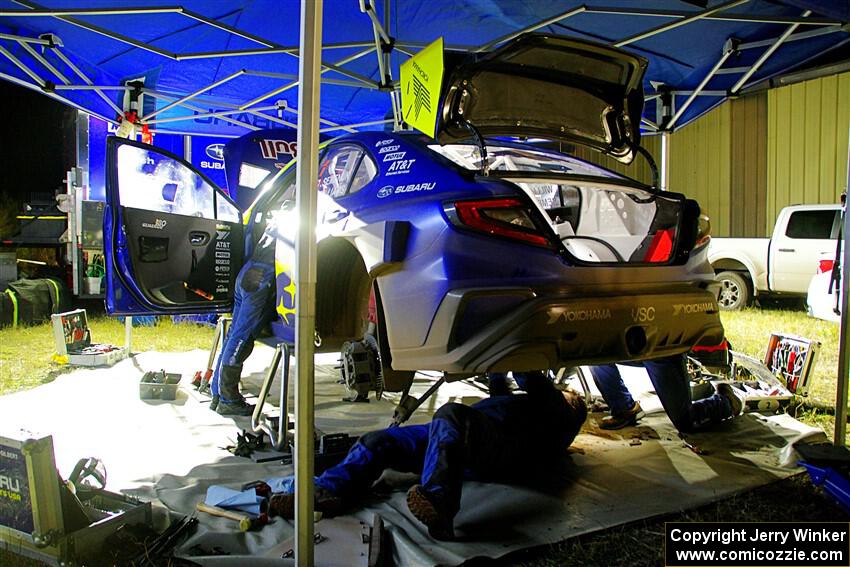 Brandon Semenuk / Keaton Williams Subaru WRX ARA24 at Sidnaw service after day one.