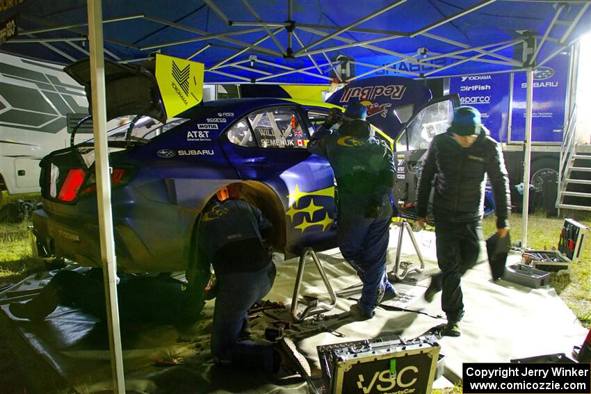 Brandon Semenuk / Keaton Williams Subaru WRX ARA24 at Sidnaw service after day one.