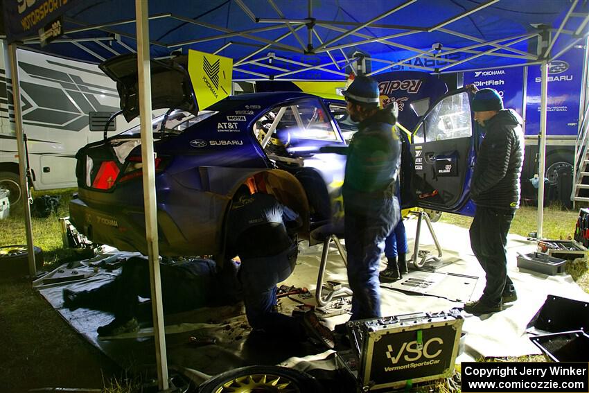 Brandon Semenuk / Keaton Williams Subaru WRX ARA24 at Sidnaw service after day one.