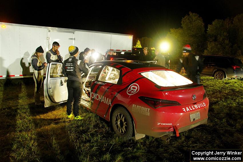 Chris Sladek / John Sharps Acura Integra at Sidnaw service after day one.