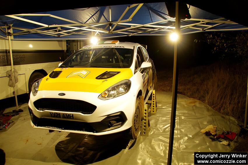 Al Kaumeheiwa / Cindy Krolikowski Ford Fiesta Rally3 at Sidnaw service after day one.