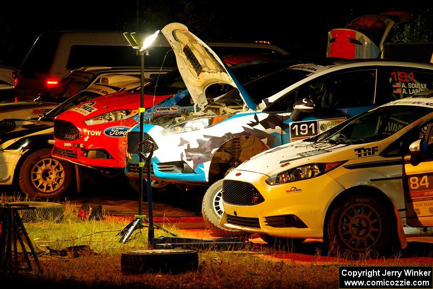 Four of the Thompson Racing Fabrication cars at Sidnaw service after day one.