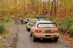 Three regional cars, ready to start SS15, Double Trouble.