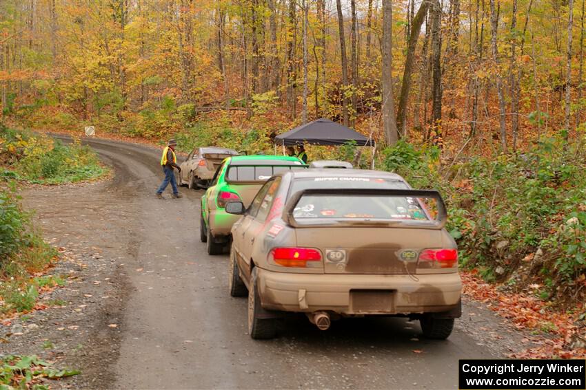 Three regional cars, ready to start SS15, Double Trouble.