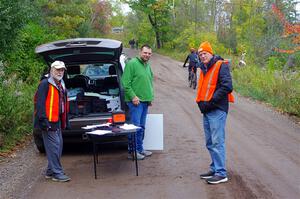 Jimmy Brandt and others work a check-in control for SS16, Mount Marquette.