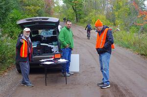 Jimmy Brandt and others work a check-in control for SS16, Mount Marquette.