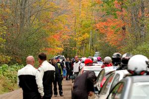 Teams congregate for the start of SS16, Mount Marquette, among the fall colors.