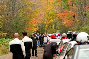 Teams congregate for the start of SS16, Mount Marquette, among the fall colors.