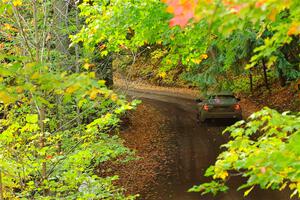 Silas Himes / Charlotte Himes Subaru WRX STi leaves the start of SS16, Mount Marquette.