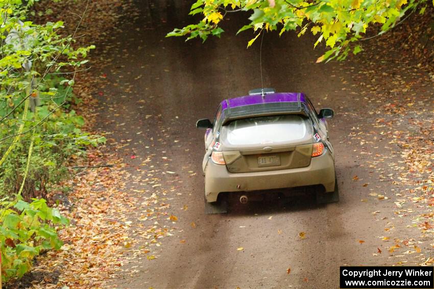 Silas Himes / Charlotte Himes Subaru WRX STi leaves the start of SS16, Mount Marquette.