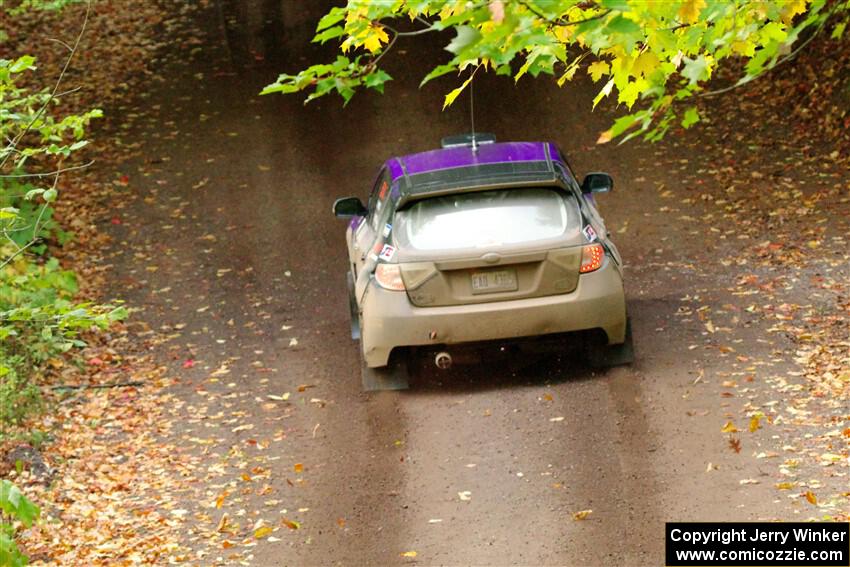 Silas Himes / Charlotte Himes Subaru WRX STi leaves the start of SS16, Mount Marquette.