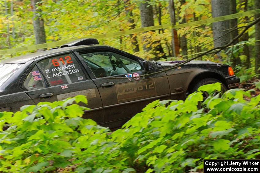 Matt Nykanen / Lars Anderson BMW 328i leaves the start of SS16, Mount Marquette.