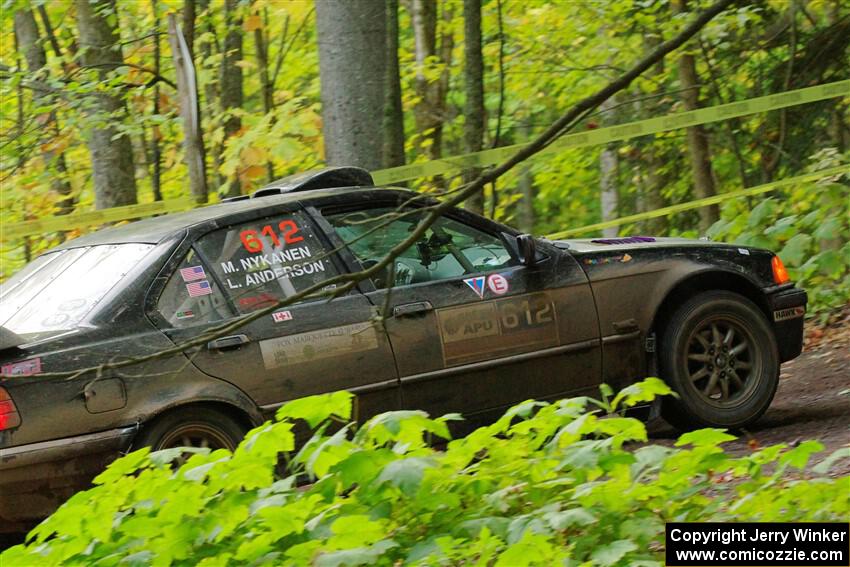 Matt Nykanen / Lars Anderson BMW 328i leaves the start of SS16, Mount Marquette.