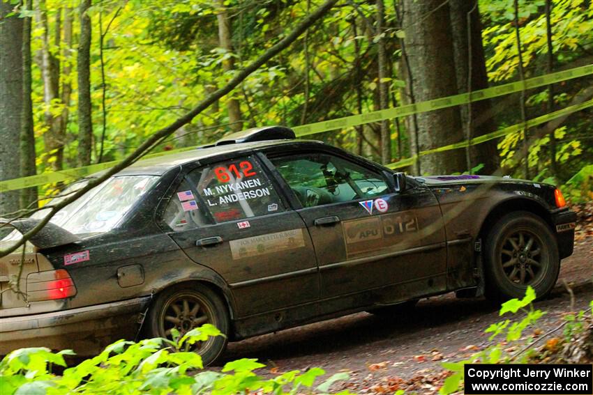 Matt Nykanen / Lars Anderson BMW 328i leaves the start of SS16, Mount Marquette.