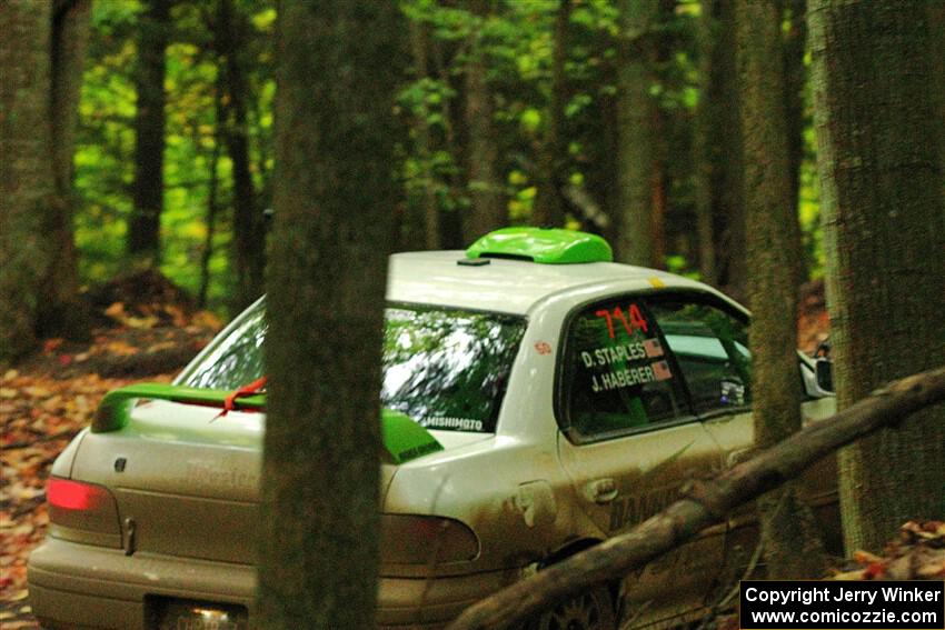 Jordon Haberer / Drew Staples Subaru Impreza leaves the start of SS16, Mount Marquette.