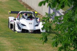 Jim Booth's Radical SR10 comes to a halt at turn 7.