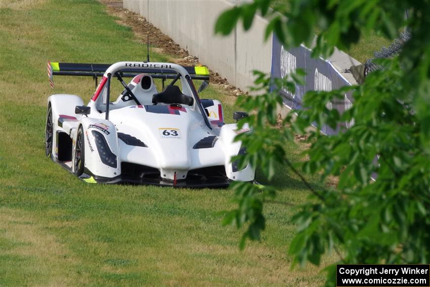 Jim Booth's Radical SR10 comes to a halt at turn 7.