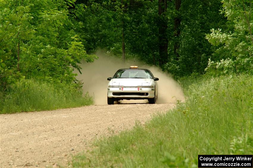 The '0' car, a Mitshibishi Exclipse GSX, on SS2, Skunk Creek.