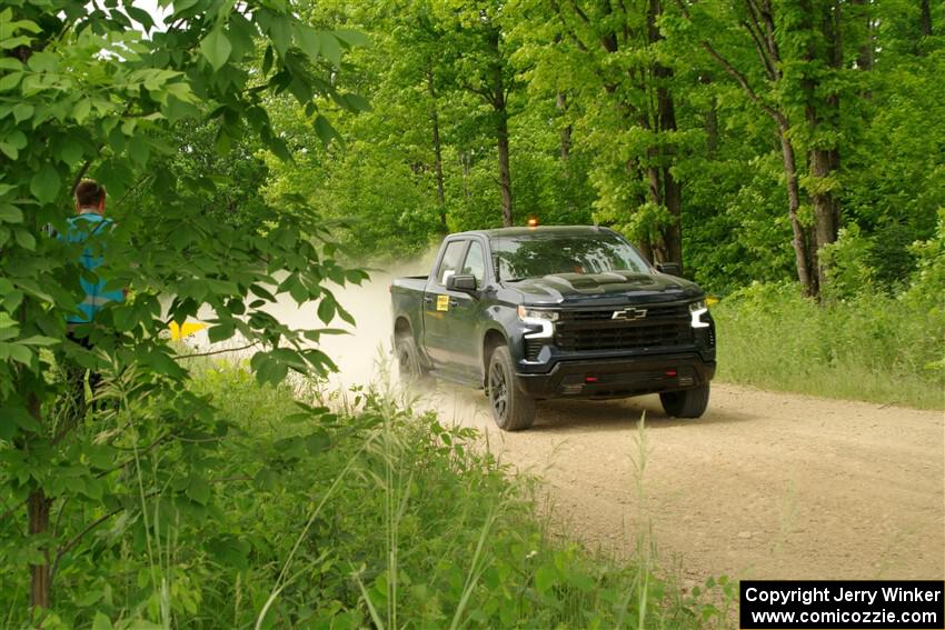 A Chevy Silverado pickup sweeps SS2, Skunk Creek.