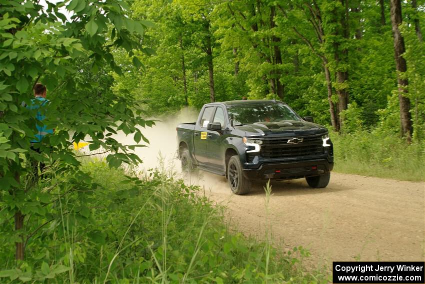 A Chevy Silverado pickup sweeps SS2, Skunk Creek.