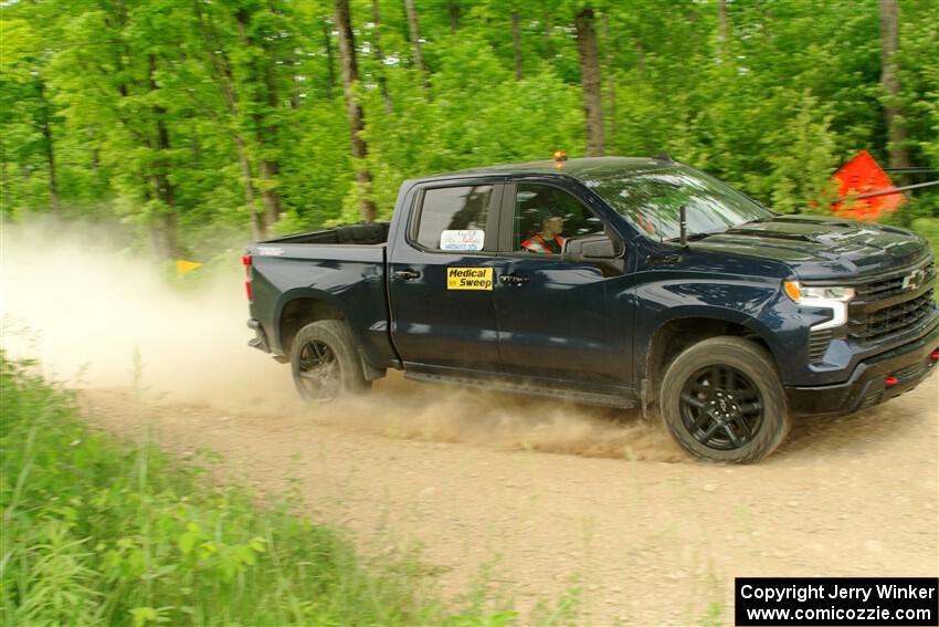 A Chevy Silverado pickup sweeps SS2, Skunk Creek.