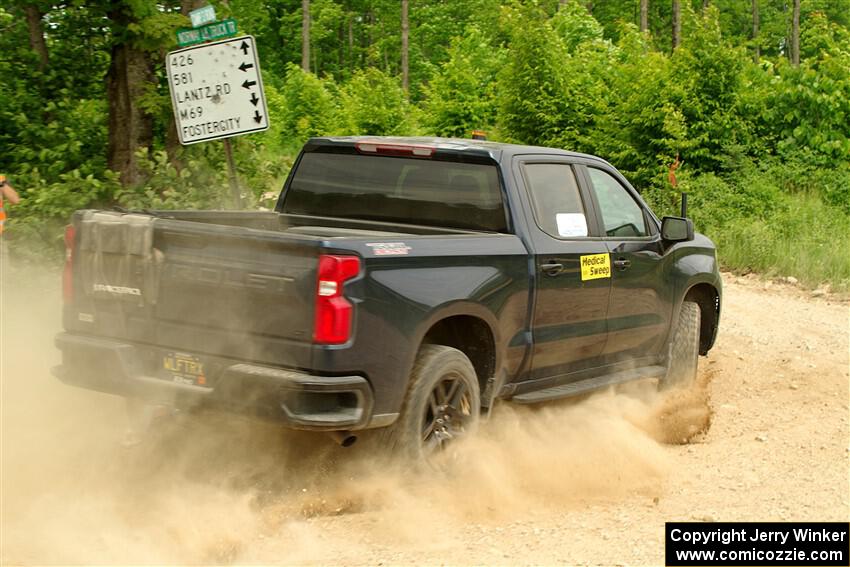 A Chevy Silverado pickup sweeps SS2, Skunk Creek.