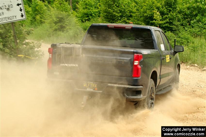 A Chevy Silverado pickup sweeps SS2, Skunk Creek.