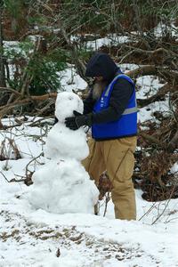 John Ruschmeyer builds a snowman before SS7, Hunters-McCormick Lake I.