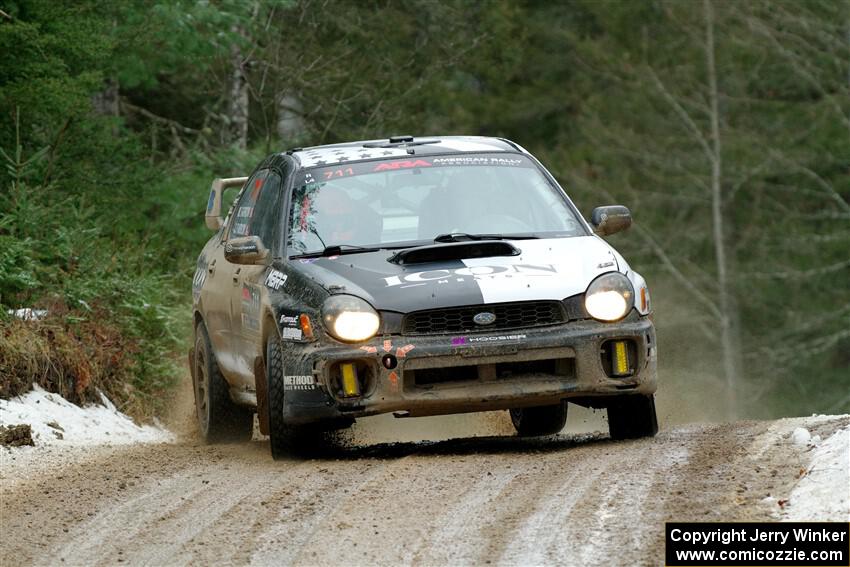 John Farrow / Michael Farrow Subaru WRX on SS7, Hunters-McCormick Lake I.