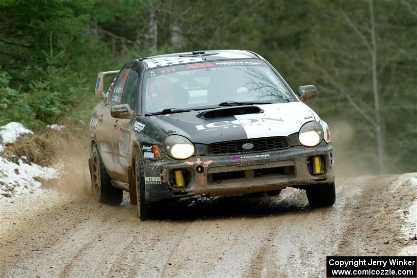 John Farrow / Michael Farrow Subaru WRX on SS7, Hunters-McCormick Lake I.