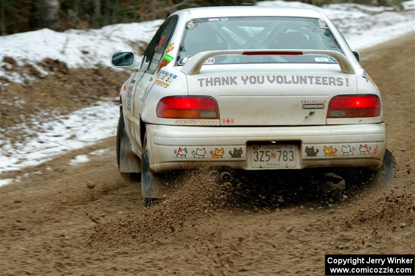 Andrew Williamson / Julia Stewart Subaru Impreza on SS7, Hunters-McCormick Lake I.