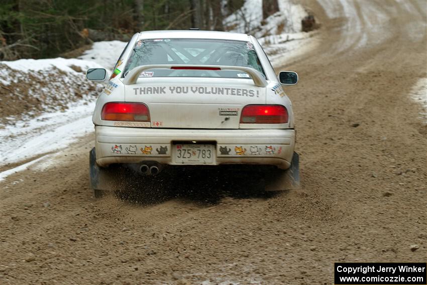 Andrew Williamson / Julia Stewart Subaru Impreza on SS7, Hunters-McCormick Lake I.