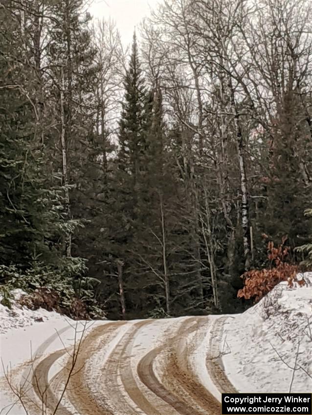 Road conditions started changing fast as the temperatures rose and the fresh snow melting before SS7, Hunters-McCormick Lake I.