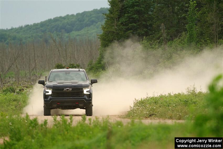 A Chevy Silverado pickup sweeps SS6, Camp 3 South.