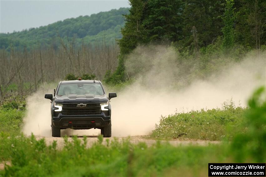 A Chevy Silverado pickup sweeps SS6, Camp 3 South.