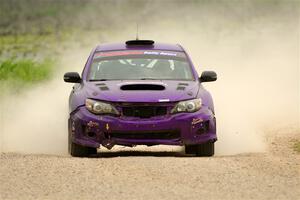 Silas Himes / Charlotte Himes Subaru WRX STi limps through SS6, Camp 3 South, after having an off on SS5.