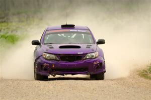 Silas Himes / Charlotte Himes Subaru WRX STi limps through SS6, Camp 3 South, after having an off on SS5.