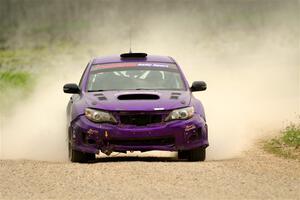 Silas Himes / Charlotte Himes Subaru WRX STi limps through SS6, Camp 3 South, after having an off on SS5.