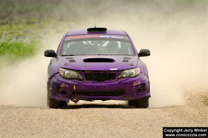 Silas Himes / Charlotte Himes Subaru WRX STi limps through SS6, Camp 3 South, after having an off on SS5.