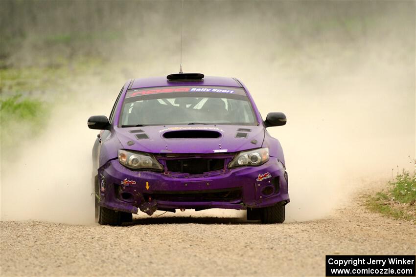 Silas Himes / Charlotte Himes Subaru WRX STi limps through SS6, Camp 3 South, after having an off on SS5.