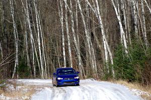 The '0' car, a Mitshibishi Lancer GTS, on SS1, Nemadji Trail East.