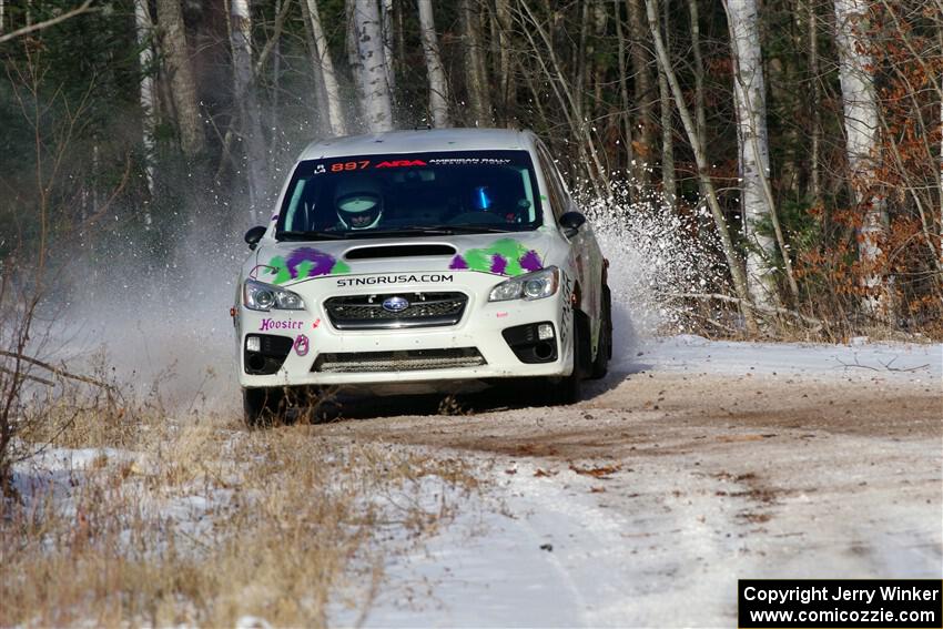 Jamey Randall / Andrew Rausch Subaru WRX on SS1, Nemadji Trail East.