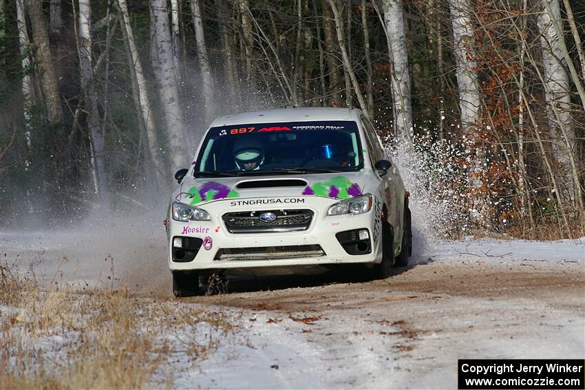 Jamey Randall / Andrew Rausch Subaru WRX on SS1, Nemadji Trail East.