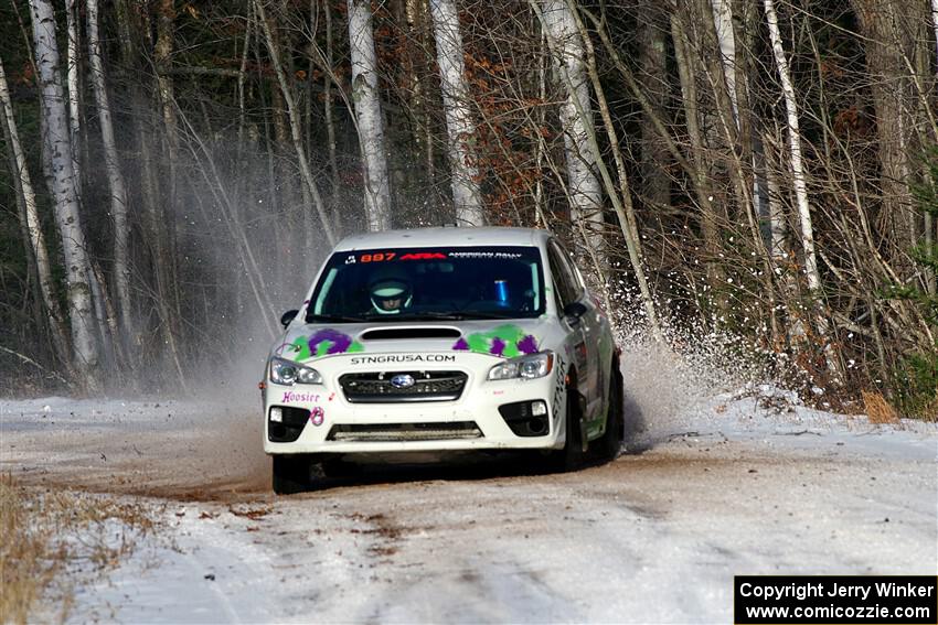 Jamey Randall / Andrew Rausch Subaru WRX on SS1, Nemadji Trail East.