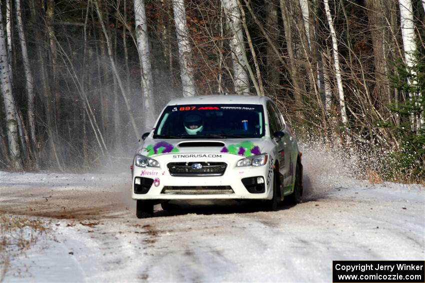 Jamey Randall / Andrew Rausch Subaru WRX on SS1, Nemadji Trail East.