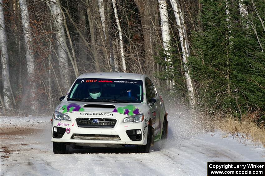 Jamey Randall / Andrew Rausch Subaru WRX on SS1, Nemadji Trail East.